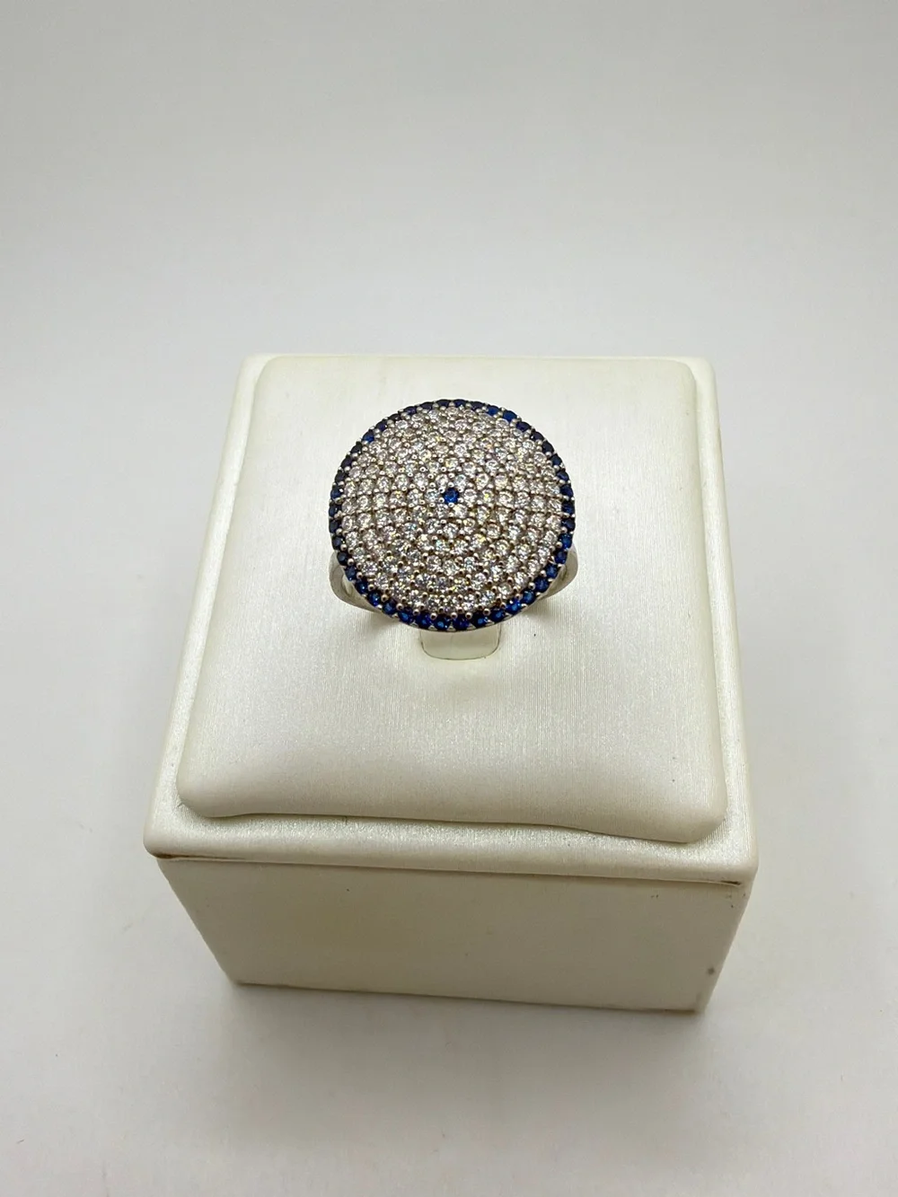 Lab created sapphire and cubic zirconia‎ statement ring in sterling silver!